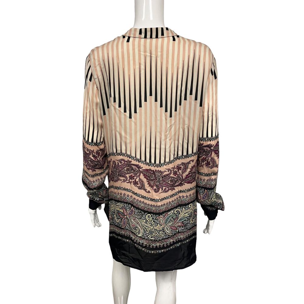 ETRO Beige Silk Multicolor Paisley Print V-neck Collared Long Sleeve Top 44 US 8 - Picture 2 of 2